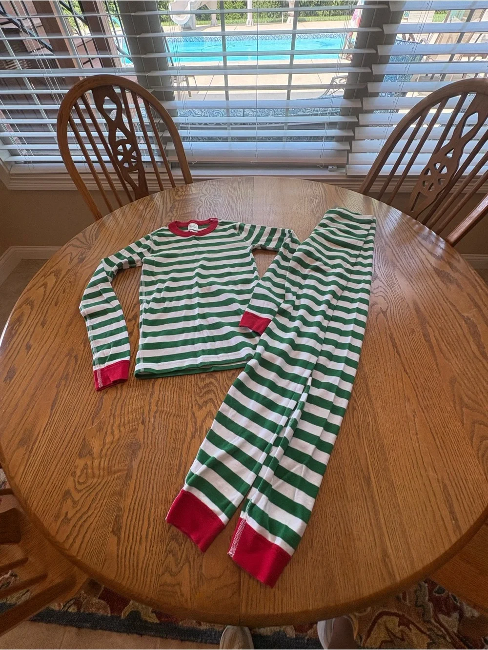 Hanna Andersson Pajamas PJ’s Boys 150 US 12 Green White Striped Long John Set
